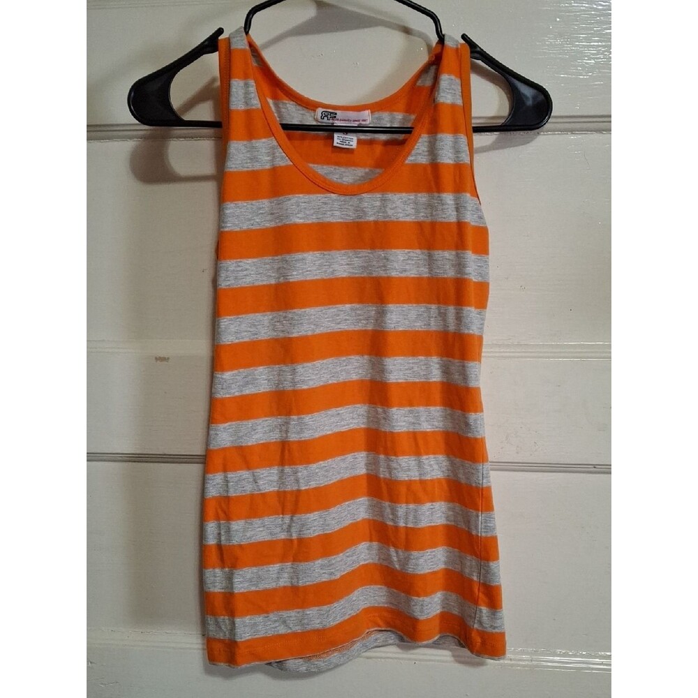 RFA Fine Art Orange and Heather Gray Striped Scoop Neck Tank (Mis111)